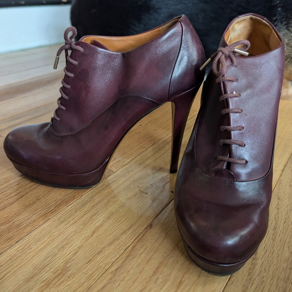 Gucci Womens High Heel Burgundy Leather Lace up Size 39 ( US 9) - Picture 2 of 8